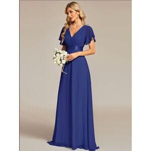 Long Chiffon Empire Waist Dress by EVER PRETTY with Short Flutter Sleeves size 8